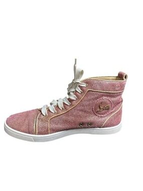 Christian Louboutin Pink Glitter Lace-Up High Top Sneakers Size 39.5